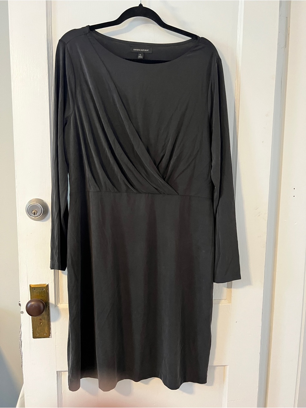 Banana Republic Black Long Sleeve Faux Wrap Draped Dress Matte Jersey XL